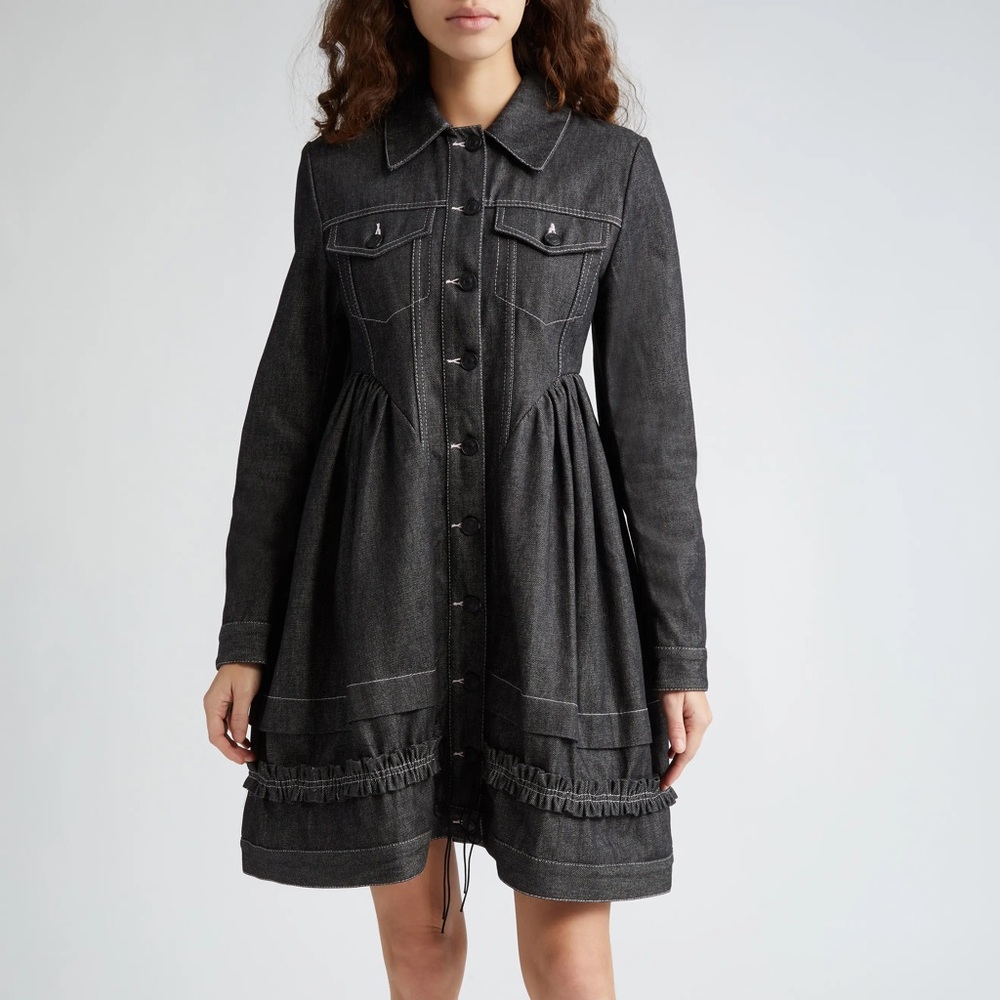 Cecilie Bahnsen Verona Long Sleeve Denim Shirtdress Black Sz US 8 Fits Small